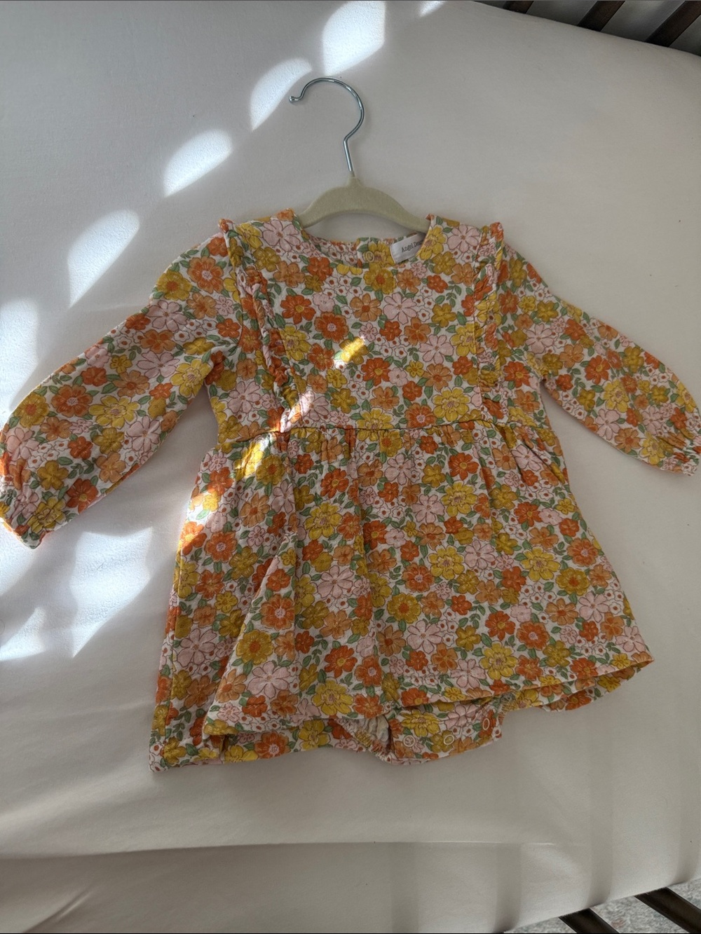 Baby Floral Long-Sleeve Dress Romper in Orange & Yellow NWOT 3-6 month baby girl